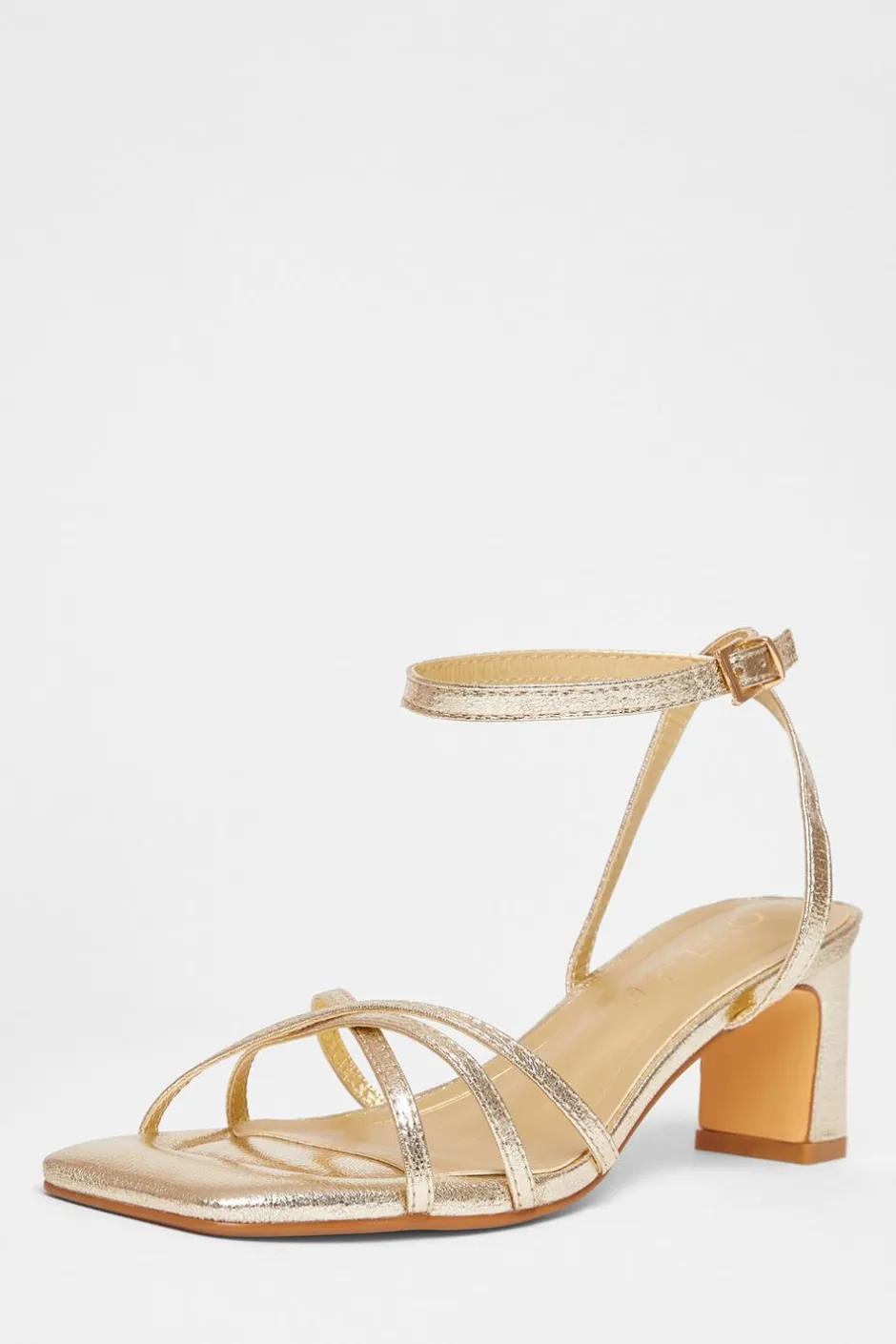 Quiz Wide Fit Strappy Block Heels Gold Outlet
