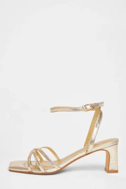 Quiz Wide Fit Strappy Block Heels Gold Outlet
