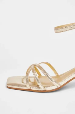 Quiz Wide Fit Strappy Block Heels Gold Outlet