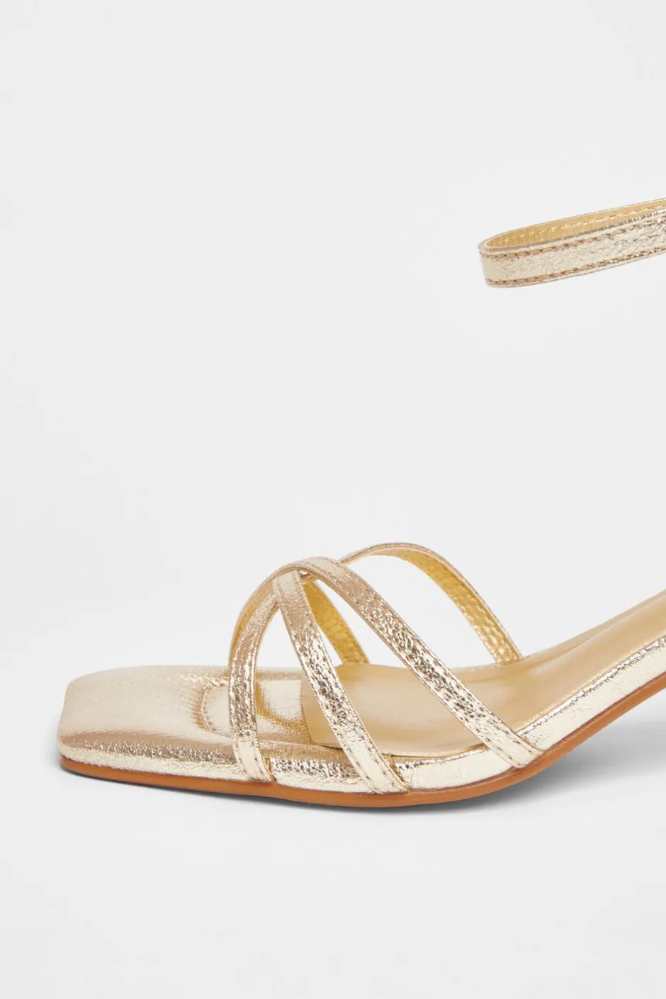Quiz Wide Fit Strappy Block Heels Gold Outlet