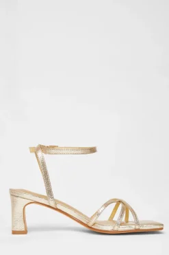 Quiz Wide Fit Strappy Block Heels Gold Outlet