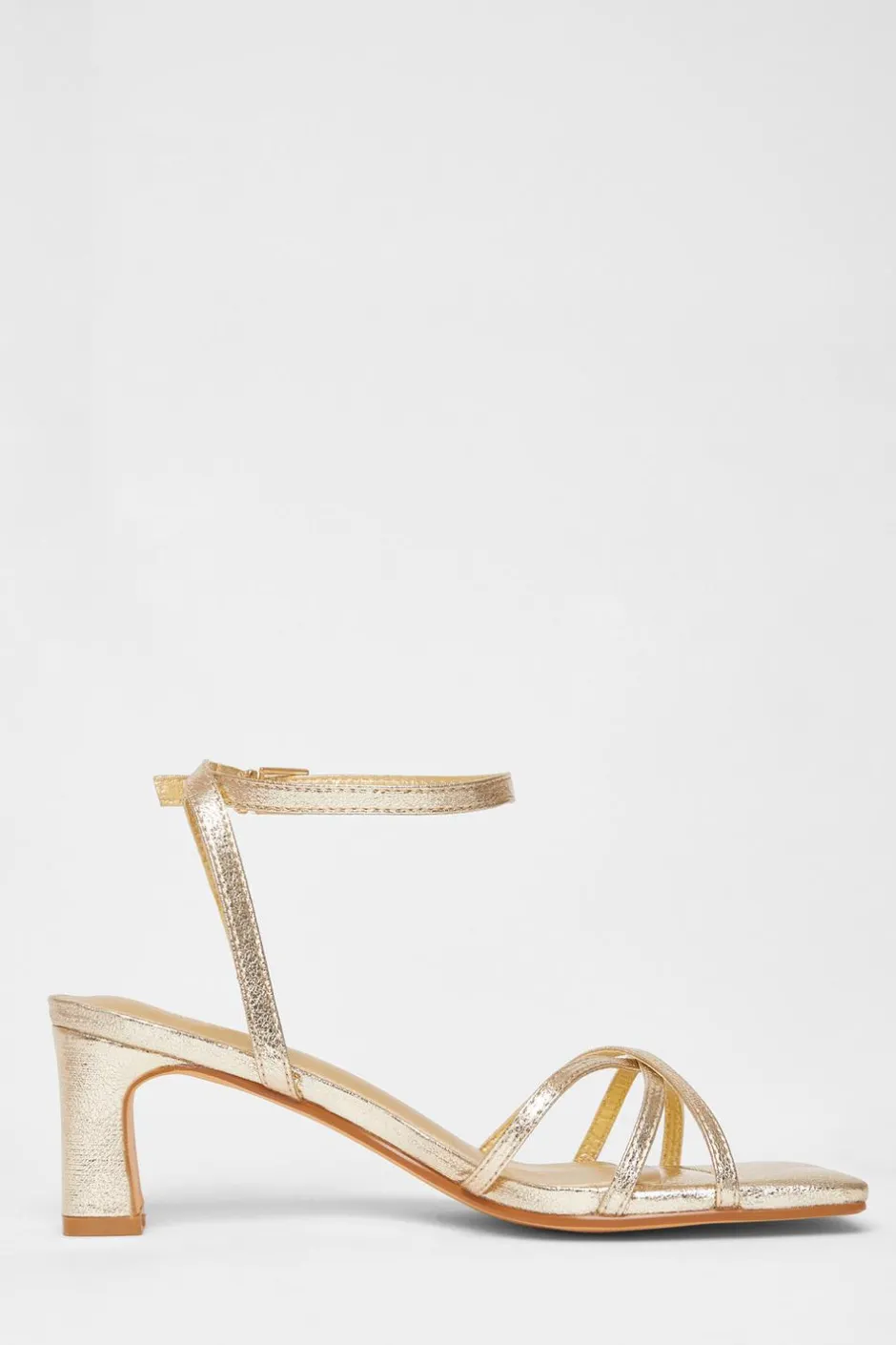 Quiz Wide Fit Strappy Block Heels Gold Outlet