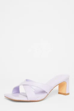 Quiz Wide Fit Cross Strap Mule Heels Lilac Hot