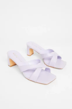 Quiz Wide Fit Cross Strap Mule Heels Lilac Hot