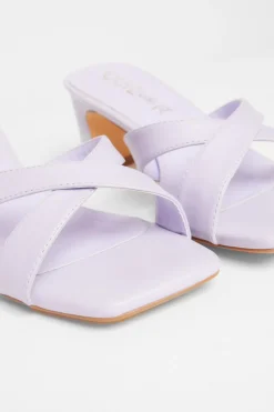 Quiz Wide Fit Cross Strap Mule Heels Lilac Hot