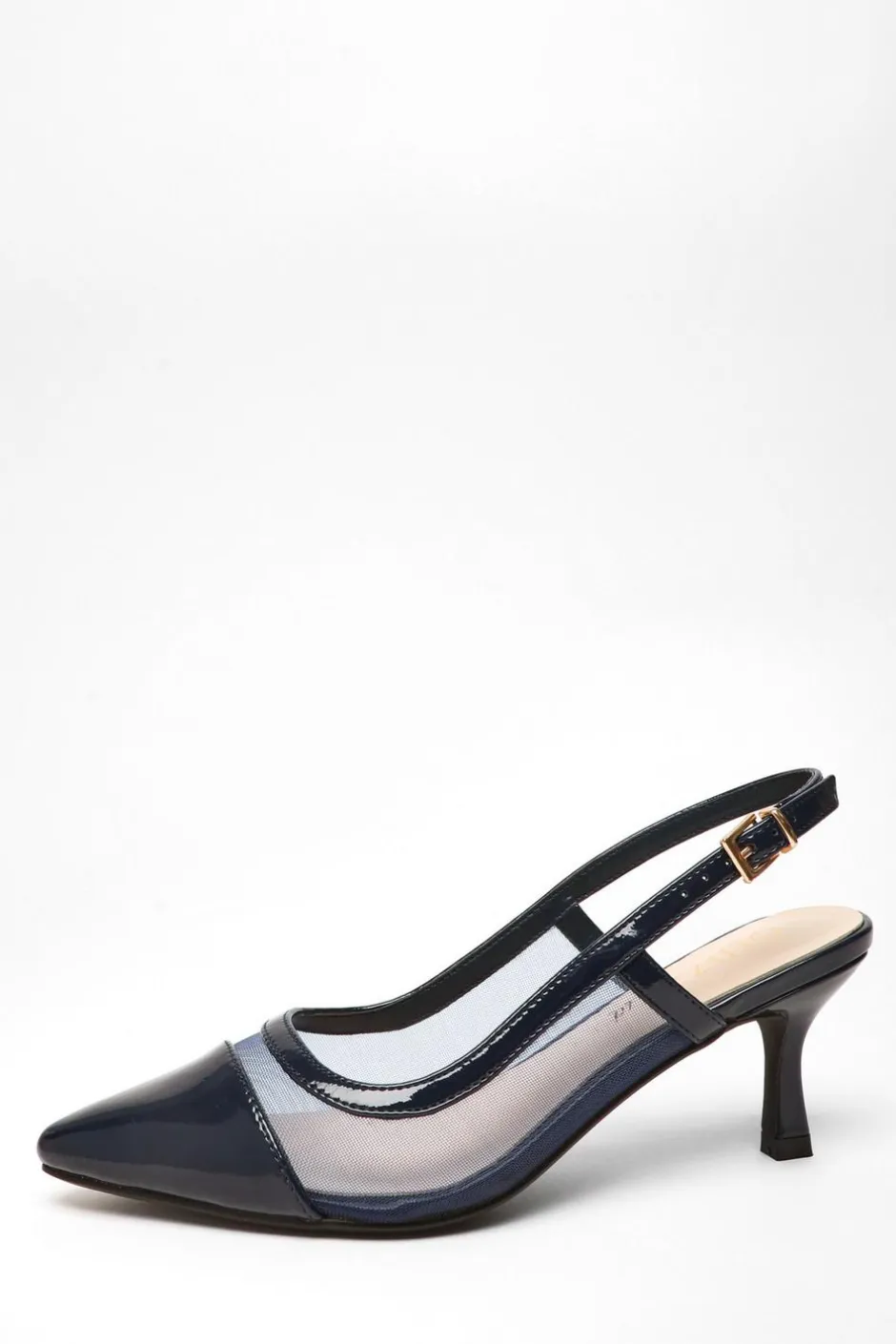 Quiz Wide Fit Navy Faux Leather Mesh Low Block Heel Outlet