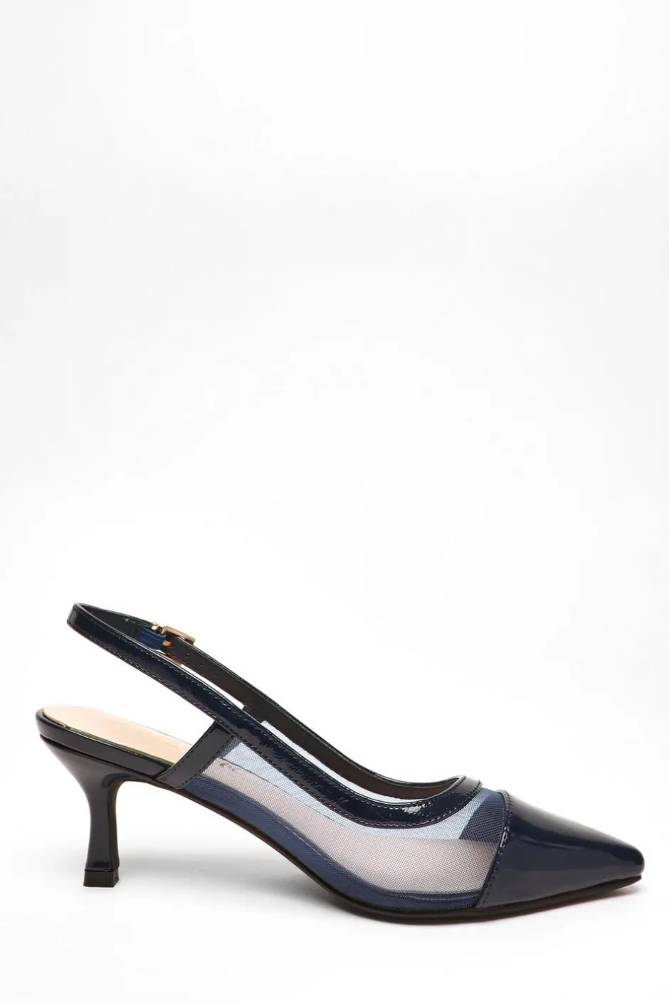 Quiz Wide Fit Navy Faux Leather Mesh Low Block Heel Outlet