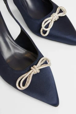 Quiz Wide Fit Sling Back Heels Navy Sale
