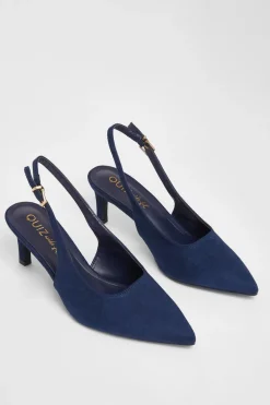 Quiz Wide Fit Slingback Court Heels Navy Online
