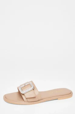 Quiz Wide Fit Diamante Buckle Sandals Nude