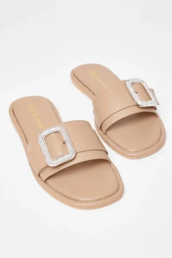 Quiz Wide Fit Diamante Buckle Sandals Nude