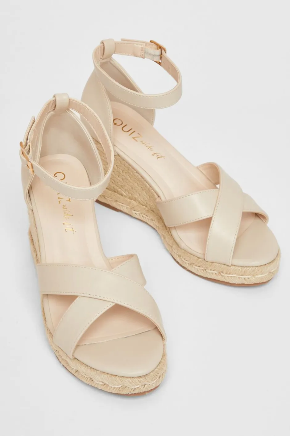 Quiz Wide Fit Faux Leather Wedges Nude Online
