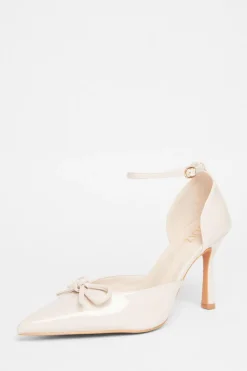 Quiz Wide Fit Patent Bow Heels Nude Sale