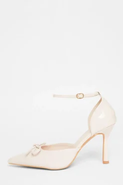 Quiz Wide Fit Patent Bow Heels Nude Sale