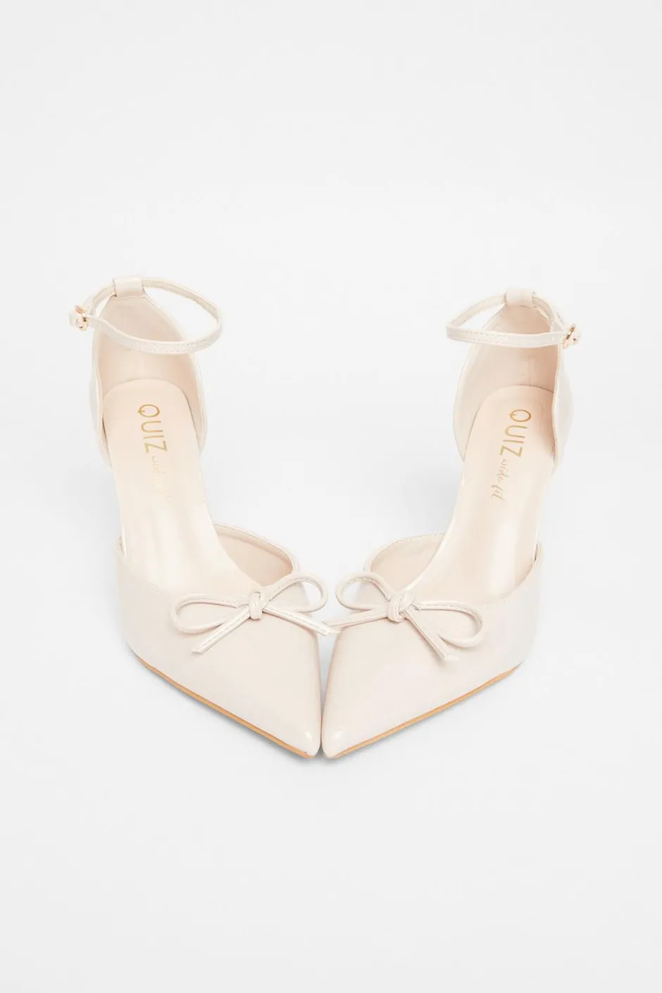 Quiz Wide Fit Patent Bow Heels Nude Sale