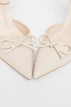 Quiz Wide Fit Patent Bow Heels Nude Sale