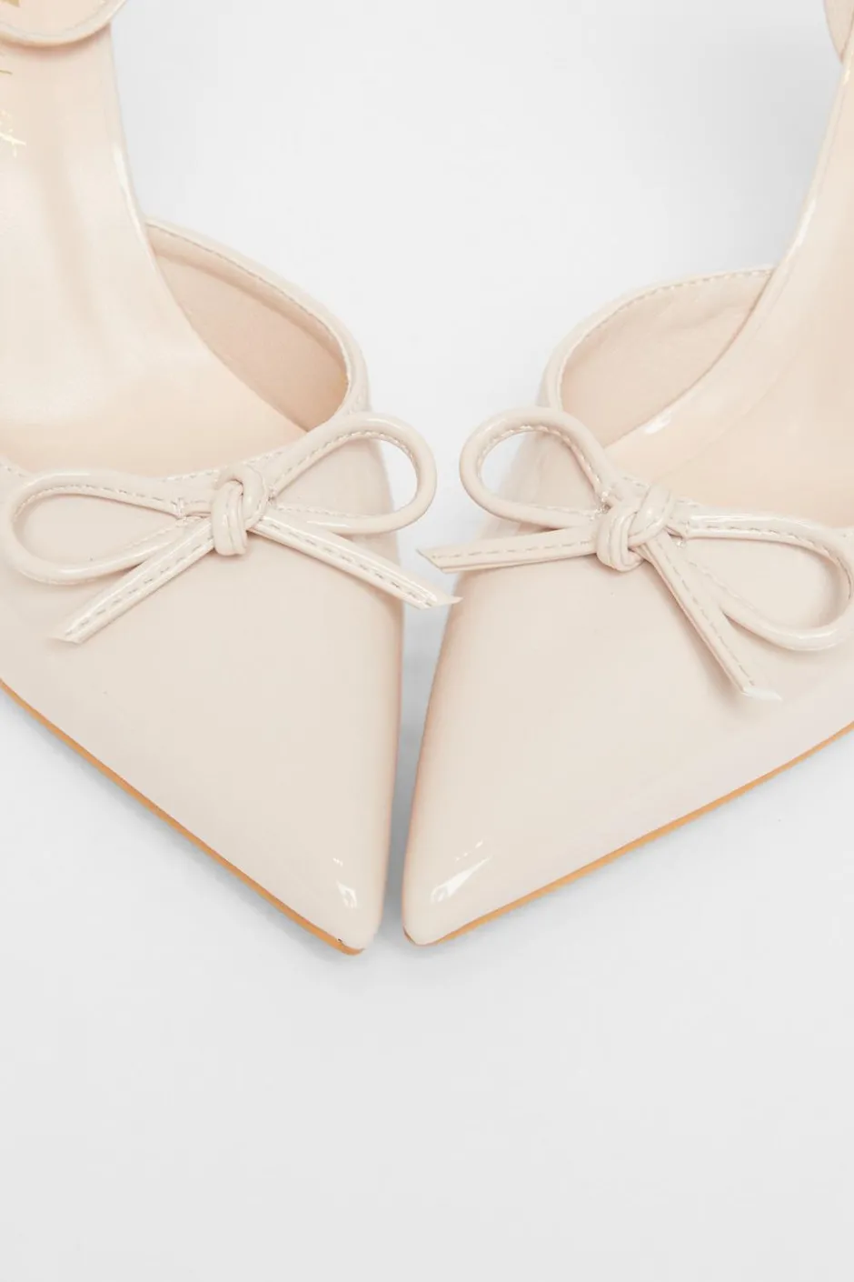 Quiz Wide Fit Patent Bow Heels Nude Sale