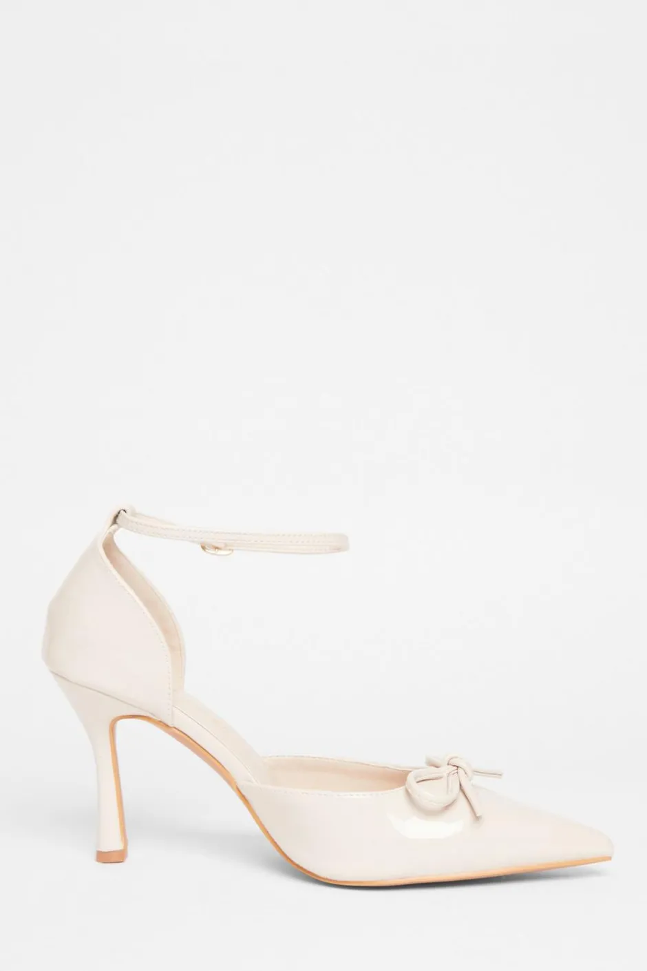 Quiz Wide Fit Patent Bow Heels Nude Sale