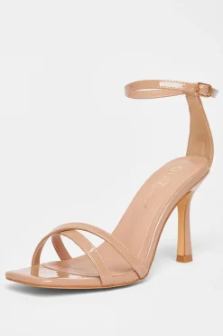 Quiz Wide Fit Patent Cross Strap Heels Nude Discount