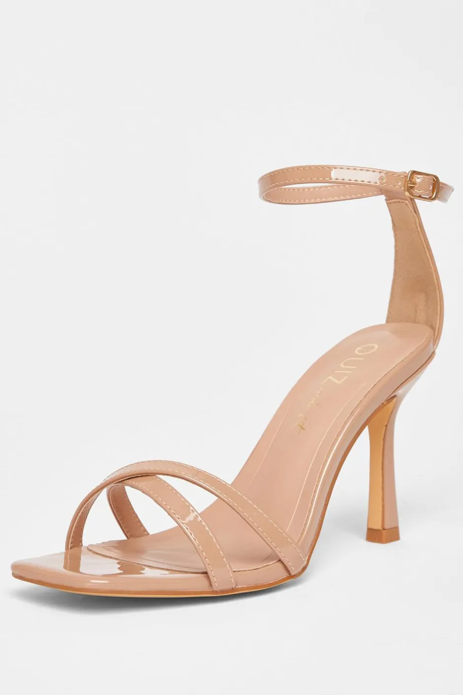 Quiz Wide Fit Patent Cross Strap Heels Nude Discount