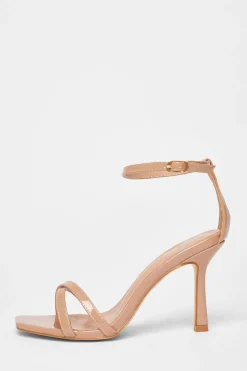 Quiz Wide Fit Patent Cross Strap Heels Nude Discount
