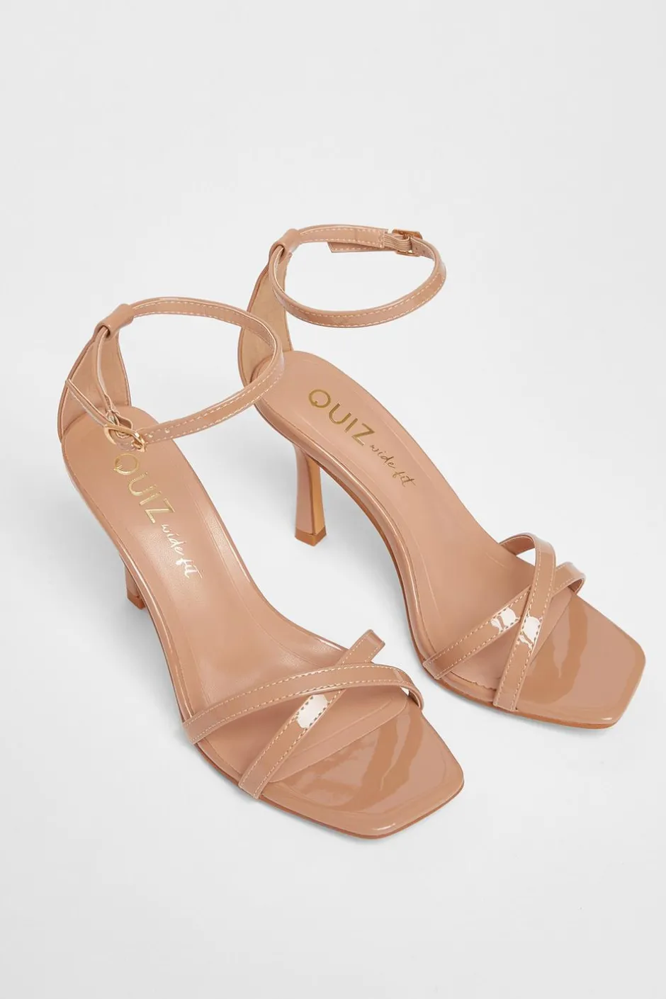 Quiz Wide Fit Patent Cross Strap Heels Nude Discount