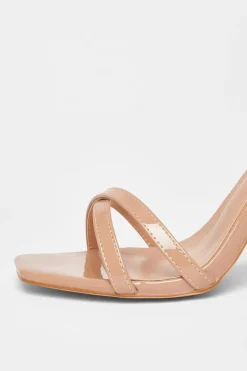 Quiz Wide Fit Patent Cross Strap Heels Nude Discount