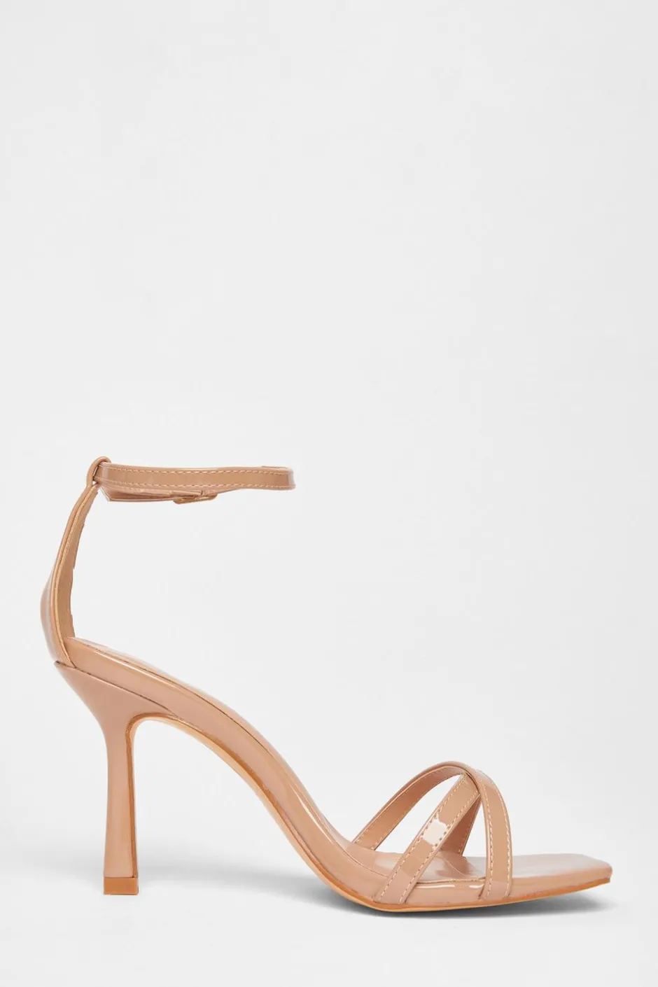 Quiz Wide Fit Patent Cross Strap Heels Nude Discount