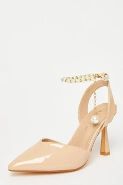 Quiz Wide Fit Pearl Strap Court Heels Nude Clearance