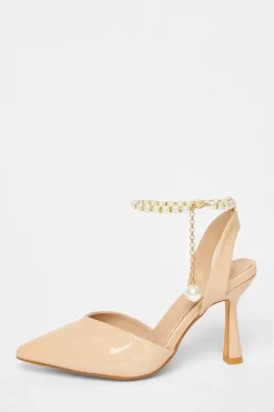 Quiz Wide Fit Pearl Strap Court Heels Nude Clearance