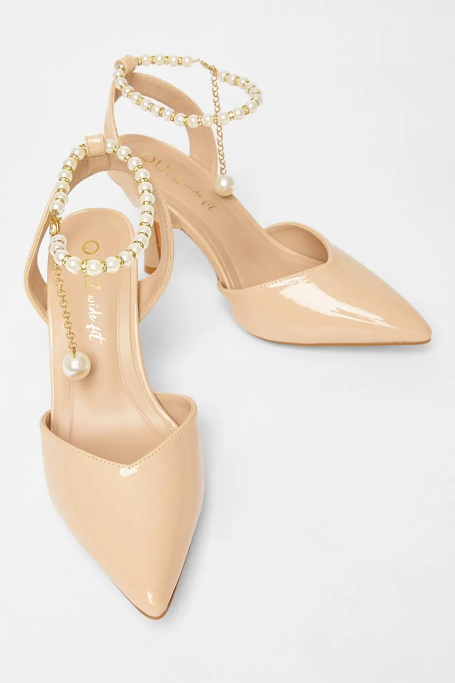 Quiz Wide Fit Pearl Strap Court Heels Nude Clearance