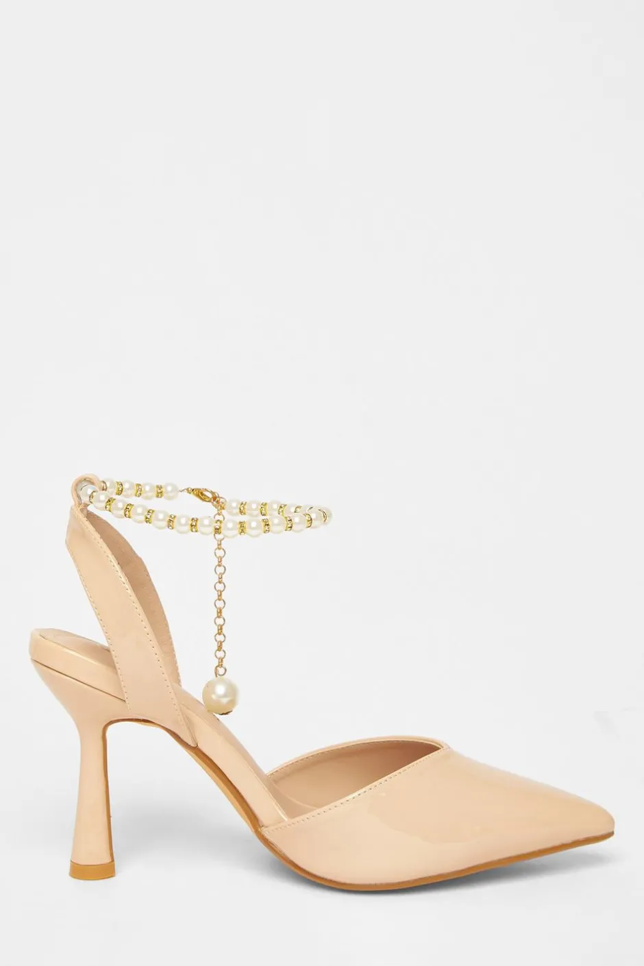 Quiz Wide Fit Pearl Strap Court Heels Nude Clearance