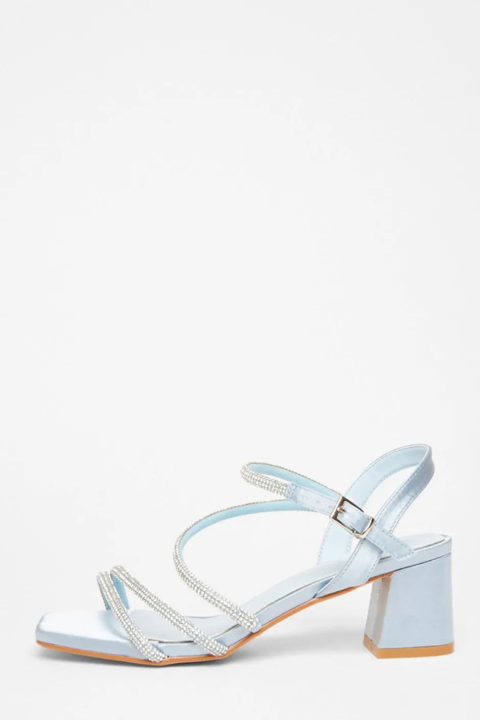 Quiz Wide Fit Diamante Block Heels Pale Blue Discount