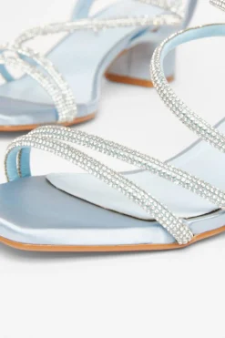 Quiz Wide Fit Diamante Block Heels Pale Blue Discount