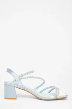 Quiz Wide Fit Diamante Block Heels Pale Blue Discount