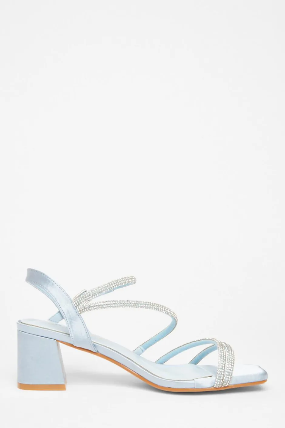 Quiz Wide Fit Diamante Block Heels Pale Blue Discount
