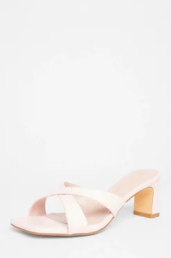 Quiz Wide Fit Cross Strap Mule Heels Pink Sale