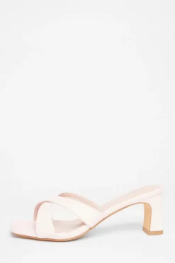 Quiz Wide Fit Cross Strap Mule Heels Pink Sale