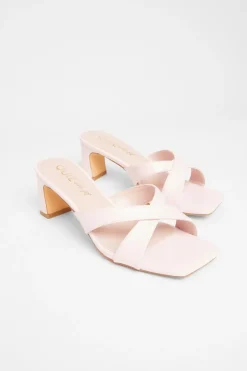 Quiz Wide Fit Cross Strap Mule Heels Pink Sale