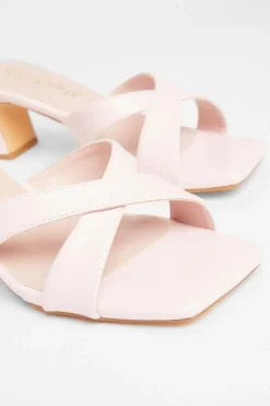 Quiz Wide Fit Cross Strap Mule Heels Pink Sale