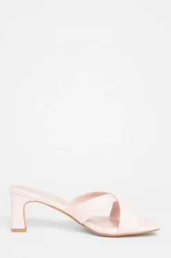 Quiz Wide Fit Cross Strap Mule Heels Pink Sale