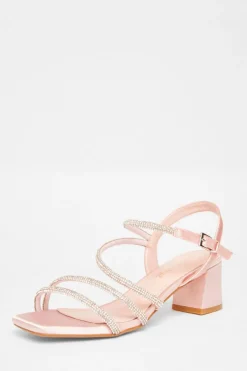 Quiz Wide Fit Diamante Block Heels Pink New
