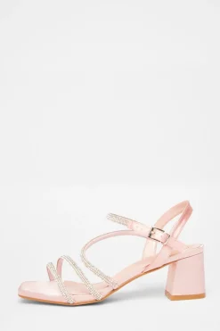 Quiz Wide Fit Diamante Block Heels Pink New