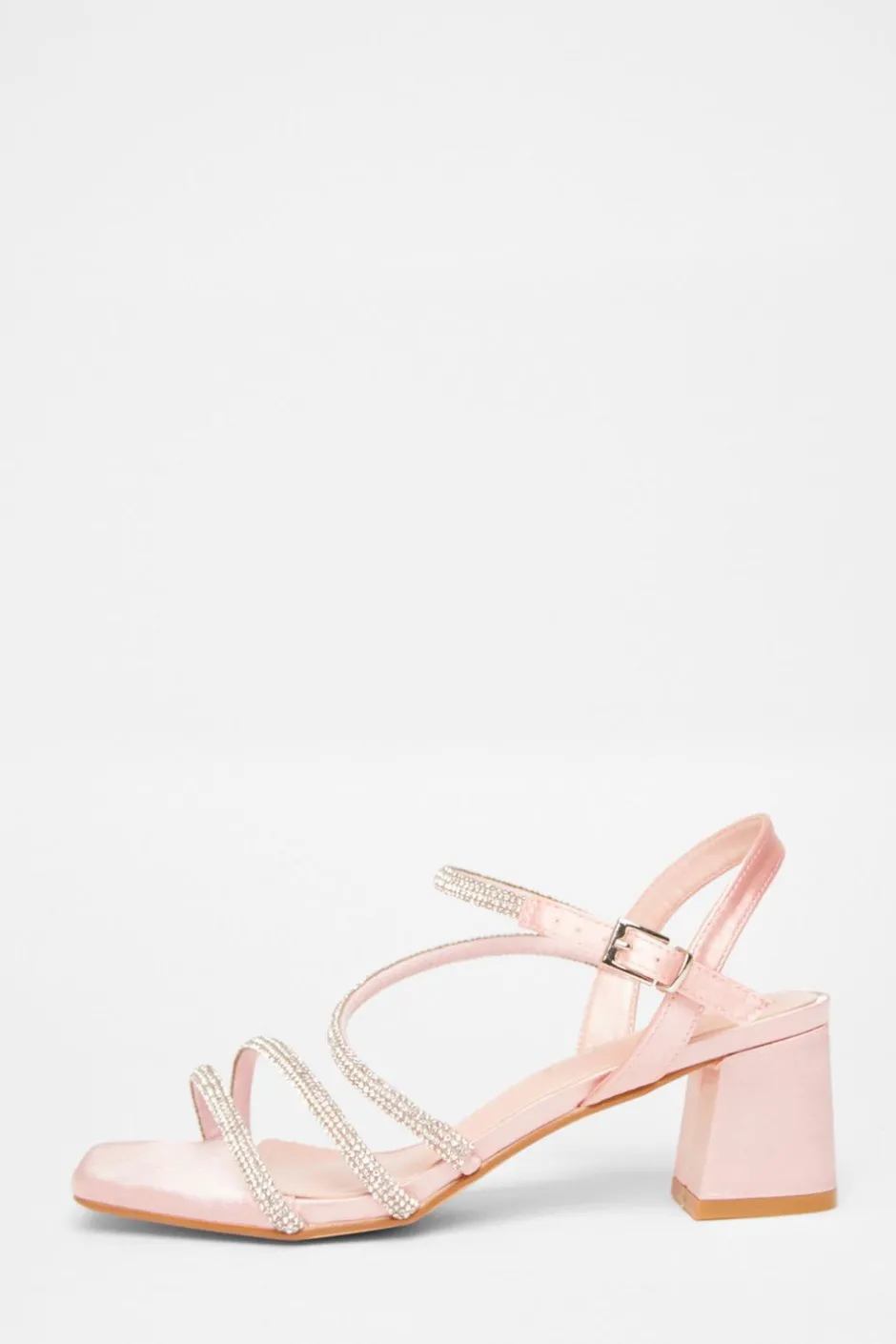 Quiz Wide Fit Diamante Block Heels Pink New