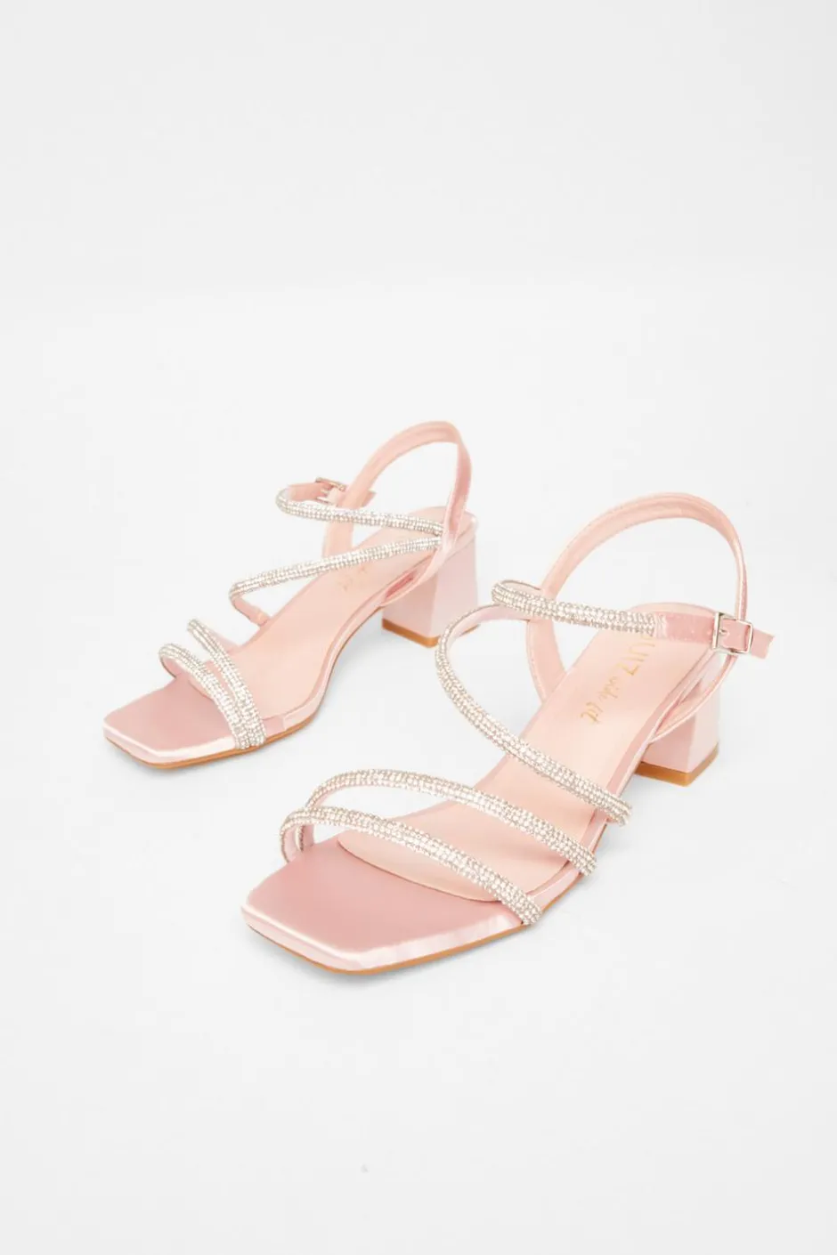 Quiz Wide Fit Diamante Block Heels Pink New