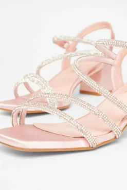 Quiz Wide Fit Diamante Block Heels Pink New