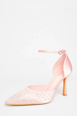 Quiz Wide Fit Diamante Court Heels Pink Outlet