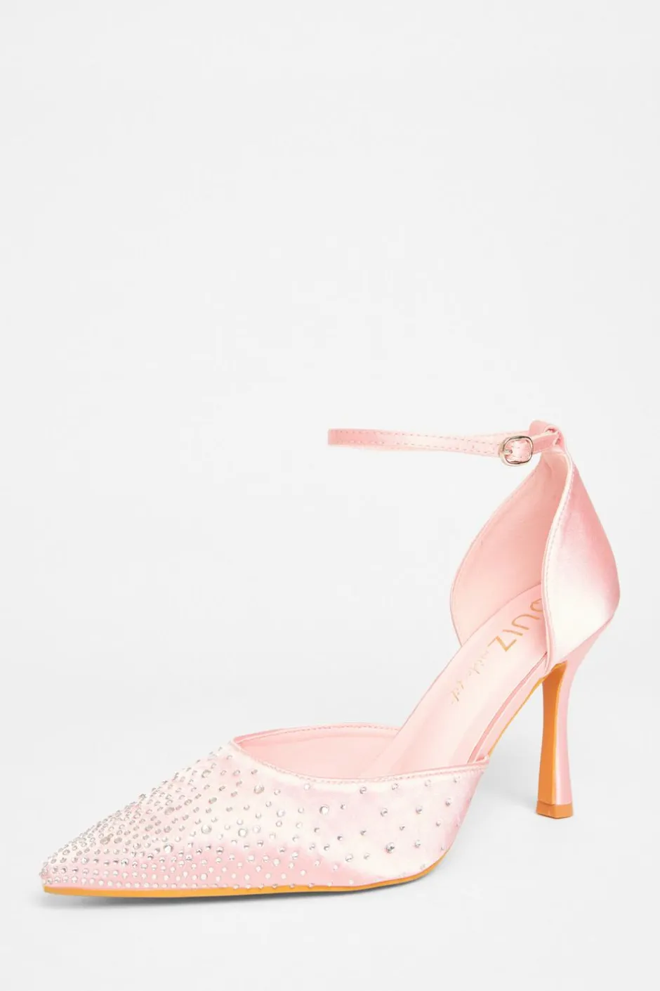Quiz Wide Fit Diamante Court Heels Pink Outlet