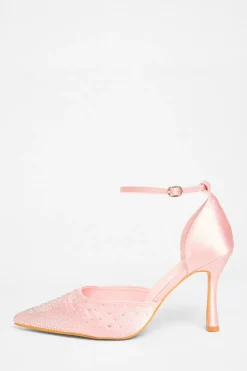 Quiz Wide Fit Diamante Court Heels Pink Outlet