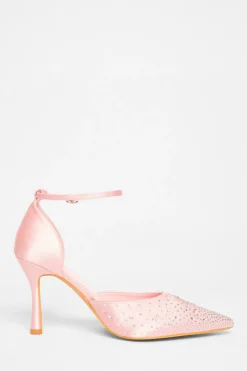 Quiz Wide Fit Diamante Court Heels Pink Outlet